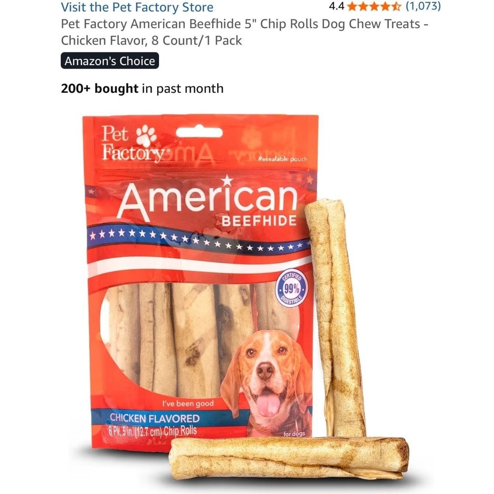 Pet Factory American Beefhide 5" Chip Rolls Dog Chew Treats Chicken Flavor 8ct